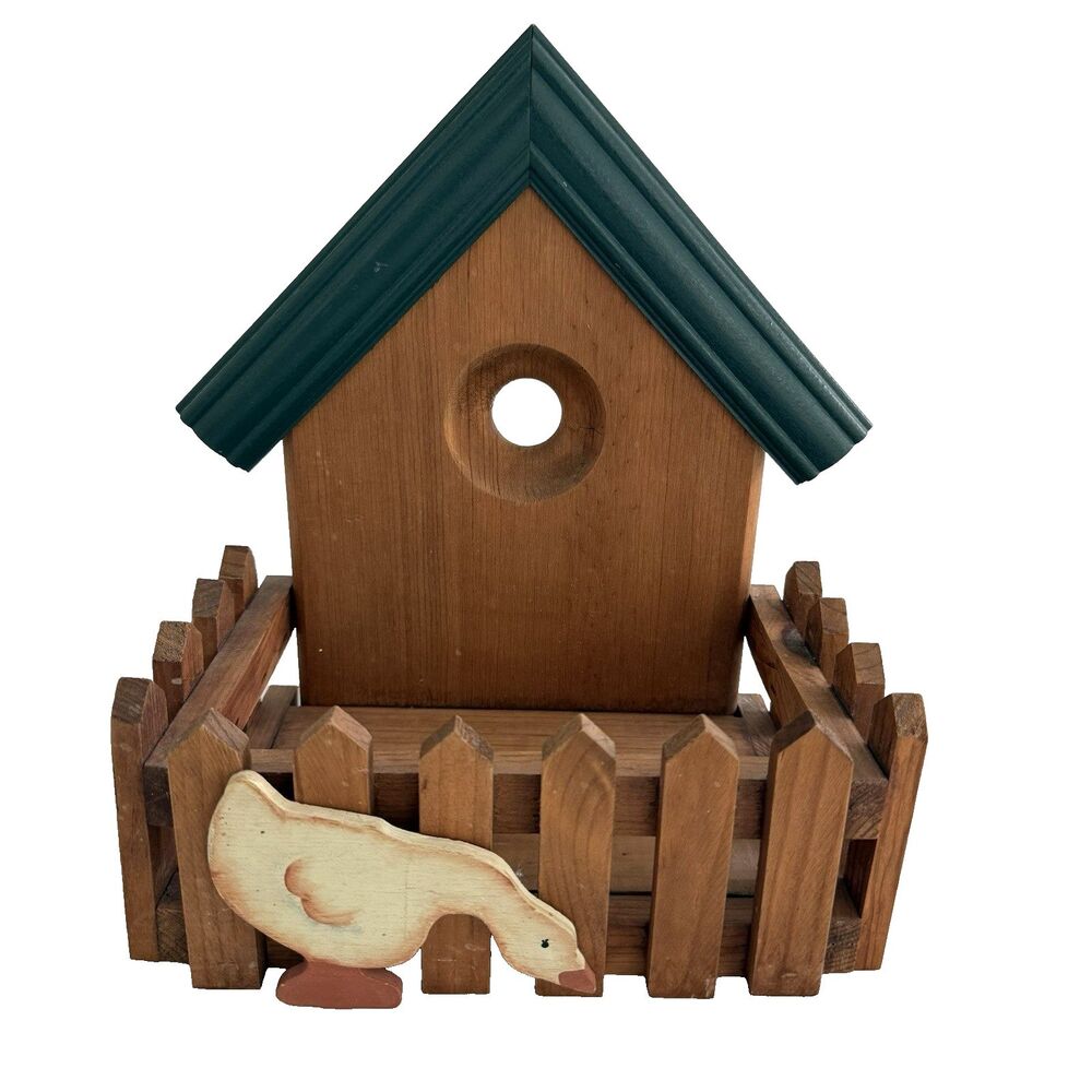 Vtg Goose Wood Shelf Box Planter Bird House Picket Fence Farmhouse Cottagecore